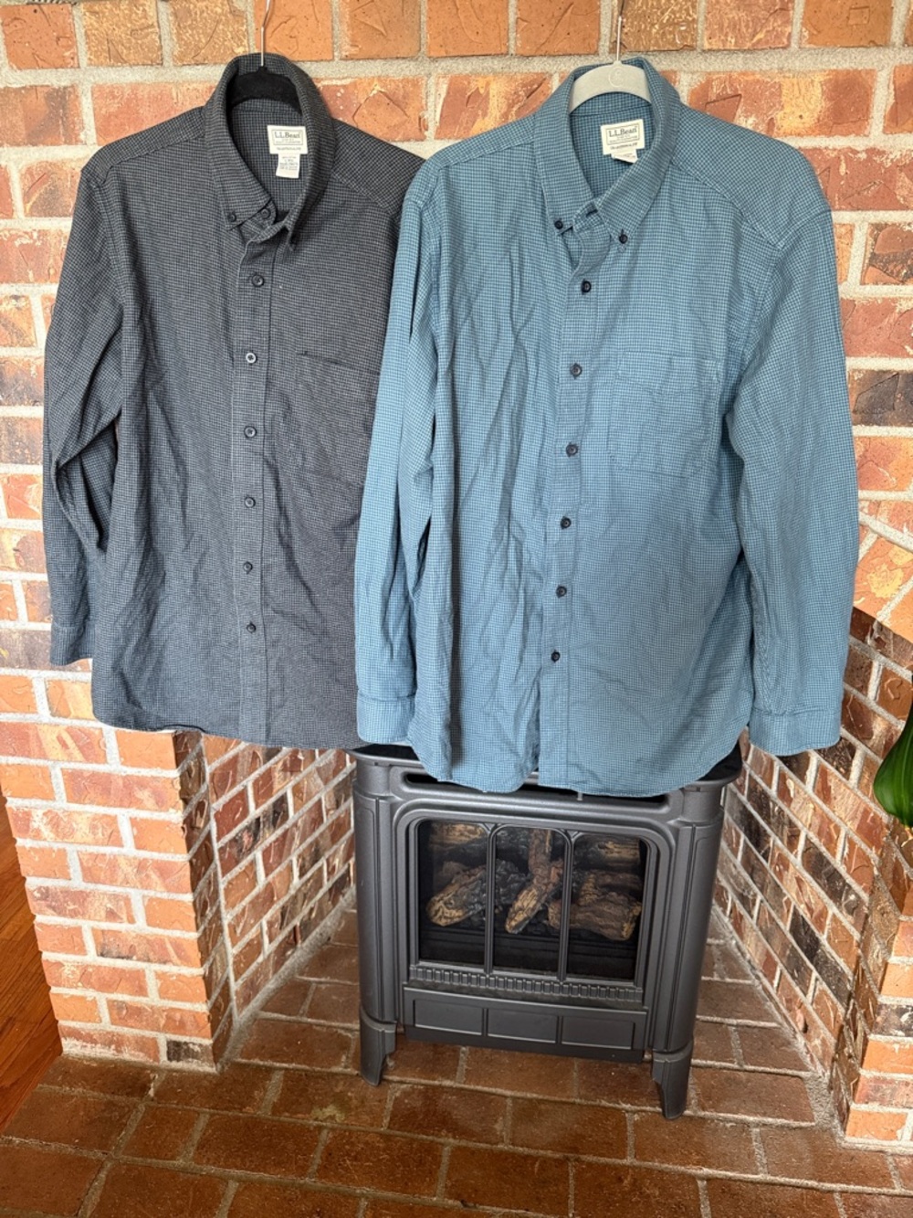 L.L. Bean Long-Sleeve Button-Down cotton Shirts — Charcoal & Teal regular large
